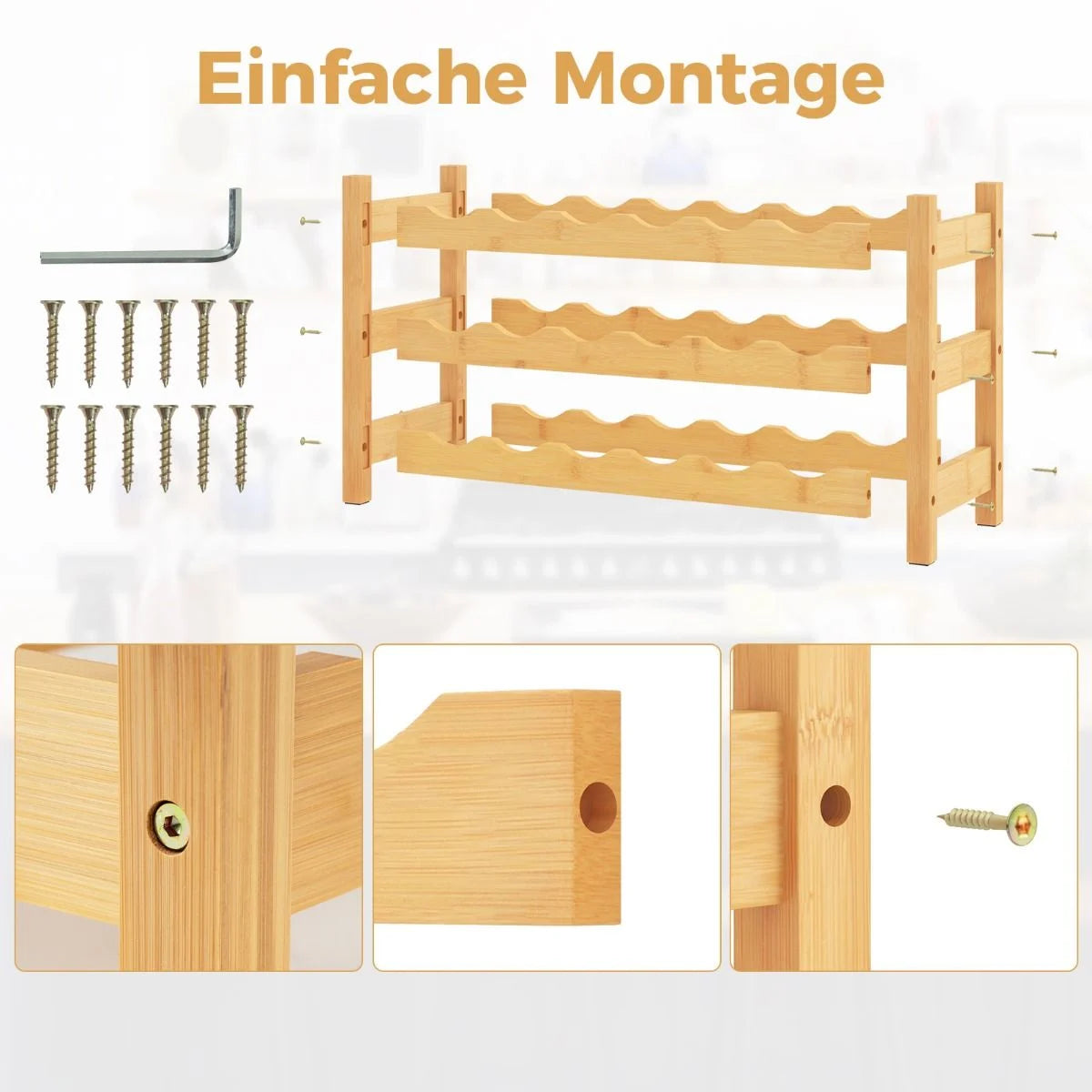 3 Ebenen Weinregal Bambus Weinständer Für 18 Flaschen 62 X 24 X 38 Cm Natur