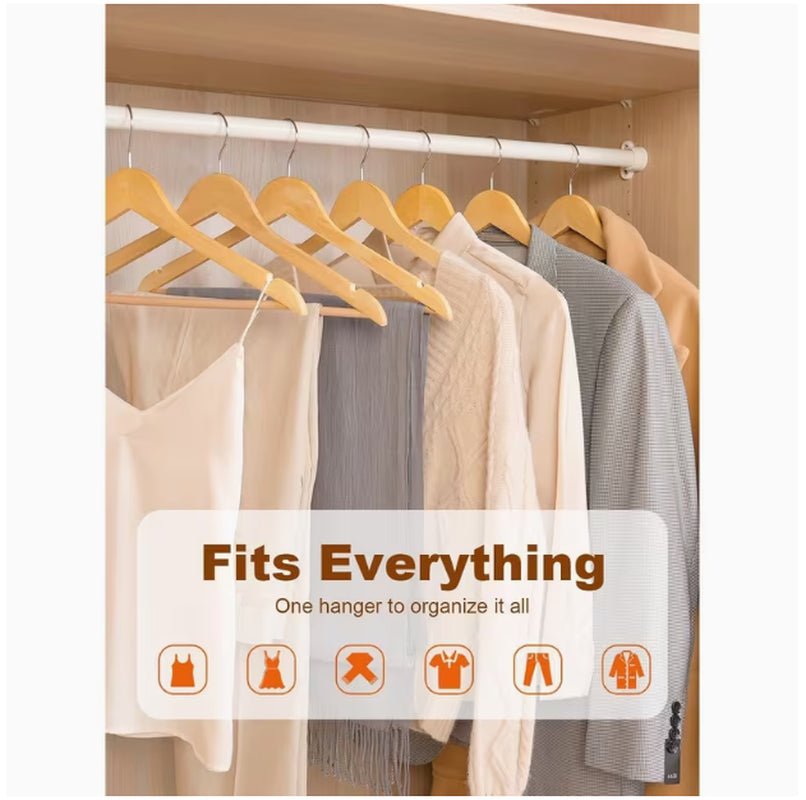 Wooden Hangers 10 Pack, Solid Wood Hanger with Non Slip Pant Bar, Heavy Duty