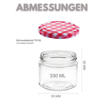 Set of 12 Jam Jars 330 Ml with Lid and Labels