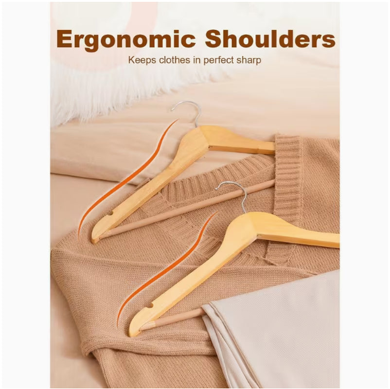 Wooden Hangers 10 Pack, Solid Wood Hanger with Non Slip Pant Bar, Heavy Duty