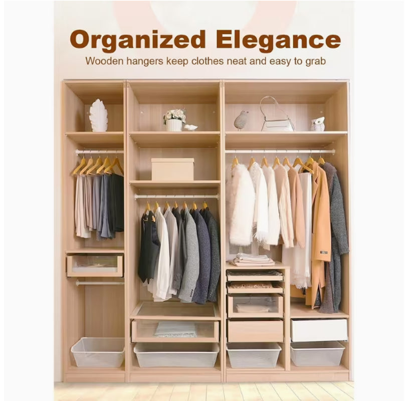 Wooden Hangers 10 Pack, Solid Wood Hanger with Non Slip Pant Bar, Heavy Duty