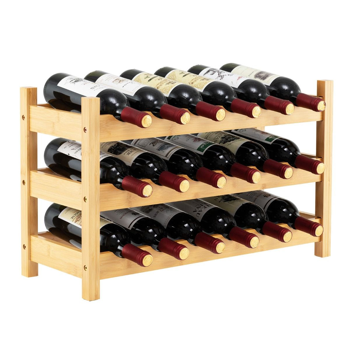 3 Ebenen Weinregal Bambus Weinständer Für 18 Flaschen 62 X 24 X 38 Cm Natur