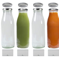 Glass Bottles with 8 Lids Silver with Tags 500Ml X 4