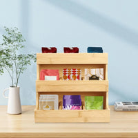 Qussse Bamboo Tea Bag Holder 9 Compartments 3 Floors Tea Bag Storage Organizer for Households Offices Cafes Tea Houses