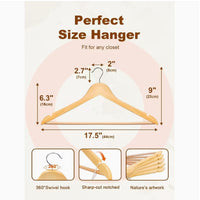 Wooden Hangers 10 Pack, Solid Wood Hanger with Non Slip Pant Bar, Heavy Duty