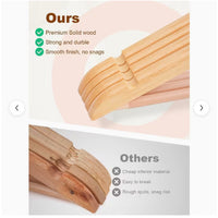 Wooden Hangers 10 Pack, Solid Wood Hanger with Non Slip Pant Bar, Heavy Duty