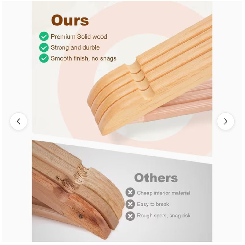 Wooden Hangers 10 Pack, Solid Wood Hanger with Non Slip Pant Bar, Heavy Duty