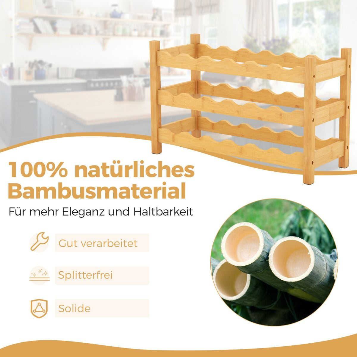 3 Ebenen Weinregal Bambus Weinständer Für 18 Flaschen 62 X 24 X 38 Cm Natur