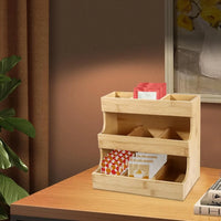 Qussse Bamboo Tea Bag Holder 9 Compartments 3 Floors Tea Bag Storage Organizer for Households Offices Cafes Tea Houses