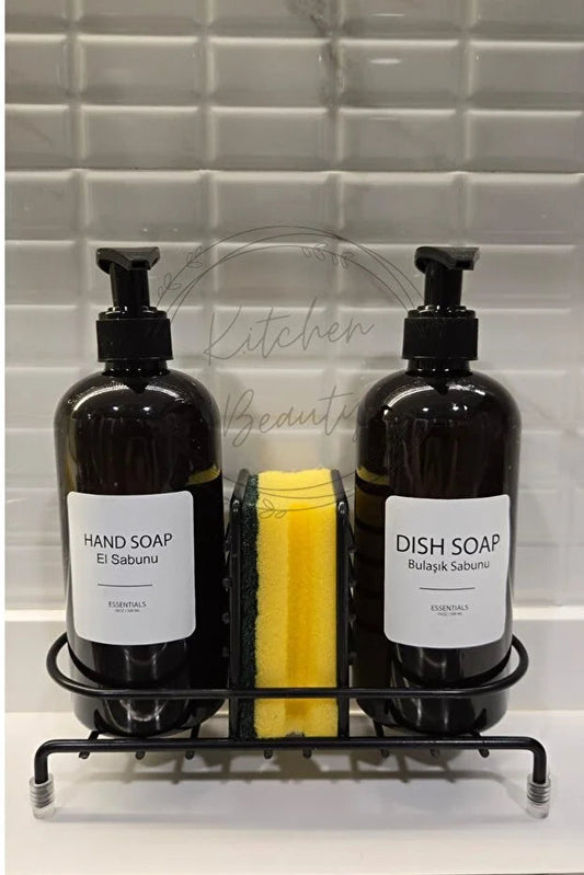 2-Piece Dish Soap Dispenser Set with Metal Stand Kitchen Bathroom Coun