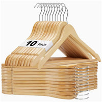 Wooden Hangers 10 Pack, Solid Wood Hanger with Non Slip Pant Bar, Heavy Duty