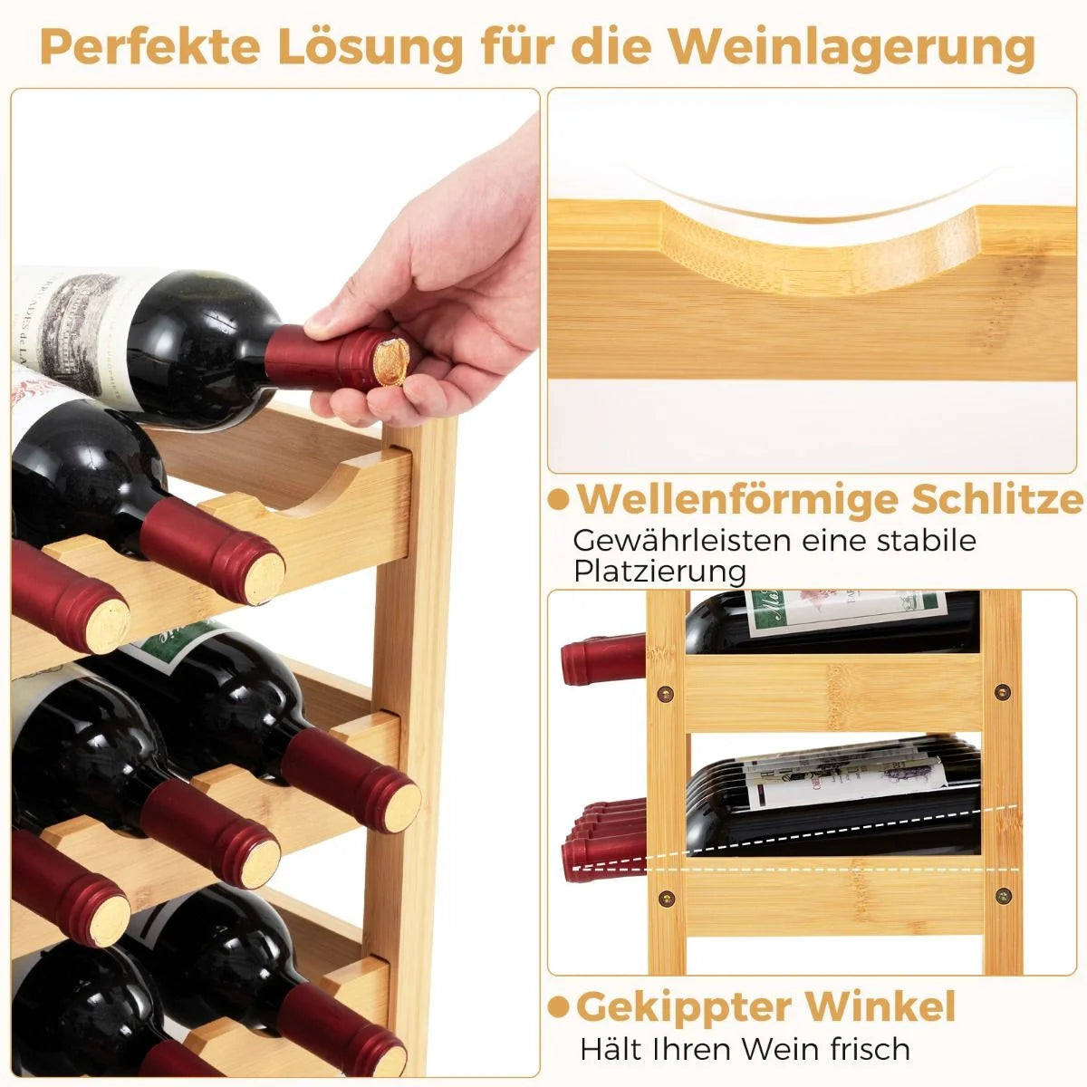 3 Ebenen Weinregal Bambus Weinständer Für 18 Flaschen 62 X 24 X 38 Cm Natur
