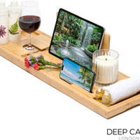 Badewannenablage - Verstellbares Bambus-Badewannenbrett - Rutschfeste Badewannenablage Passend Für Die Meisten Badewannen - Hält Buch, Ipad, Telefon, Glas, Kerze
