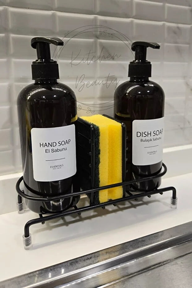 2-Piece Dish Soap Dispenser Set with Metal Stand Kitchen Bathroom Coun